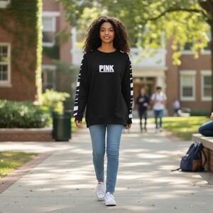 Y2K Victorias Secret Pink Womens‎ S Varsity Sweatshirt Logo Lounge Wear